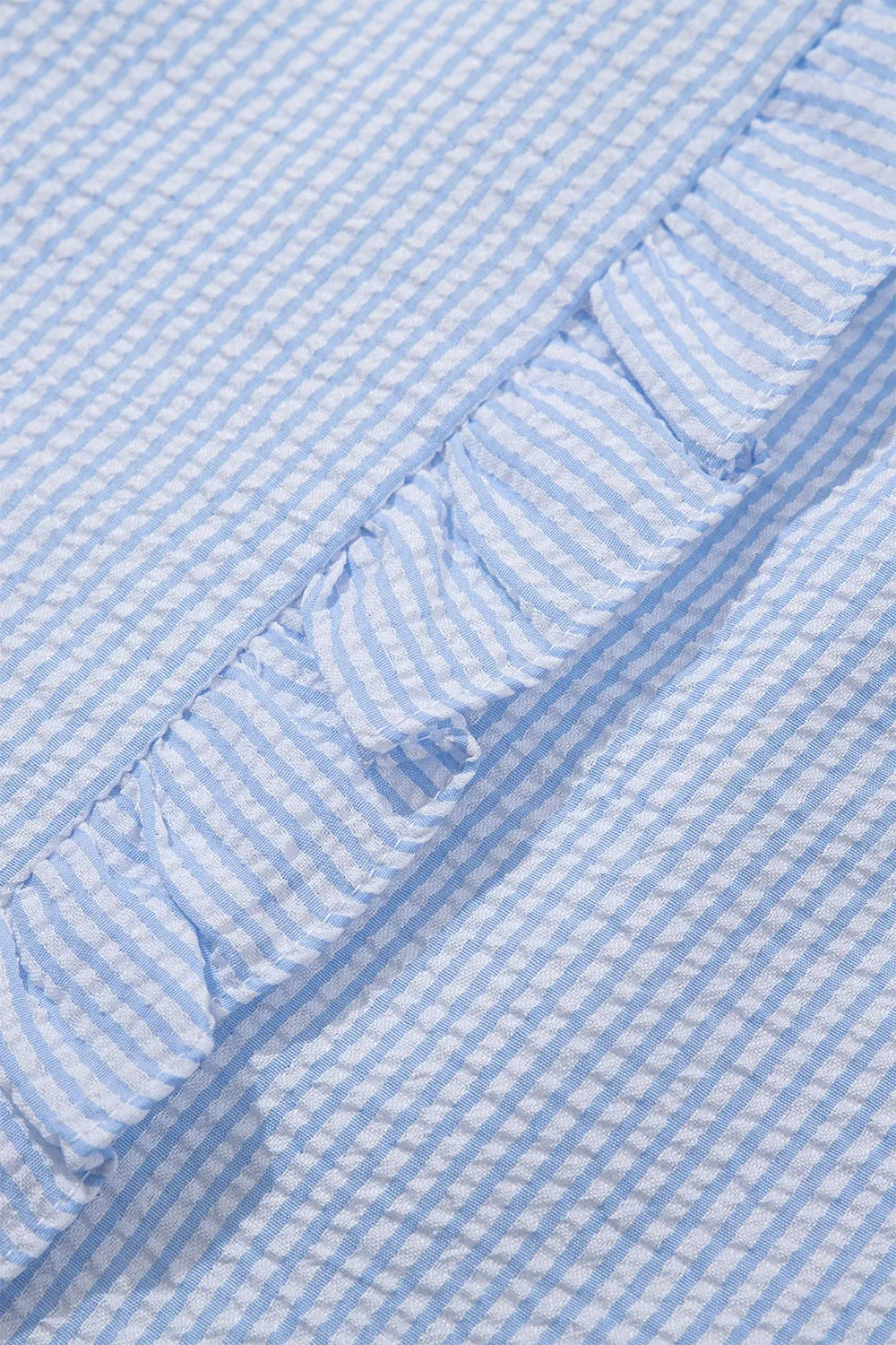 Women's Shirt Striped Ruffle Short Bubble Sleeve Mock Neck 130d3de1-43f7-4282-a9fd-8120f0d82714-Max-Origin Trendsi