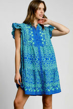 Umgee Mini Shirt Dress Blue Floral Mixed Print Buttoned Short Sleeve Blue 130d435f-60eb-4e7d-8769-828200c97533-Max Trendsi