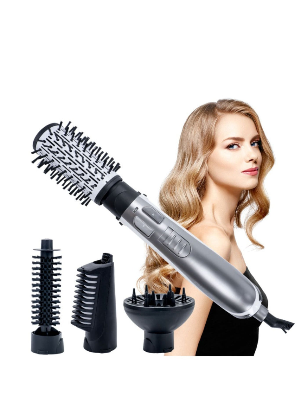 Lightweight Hot Air Brush with Multi-Speed and Multi-Functionality, 4-Piece Set, ABS Material