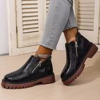 Women's Boots Pu Leather Side Zipper Round Toe Block Mid Heels Shoes 131125b219964f3c87b064def425331d-Max-Origin Trendsi