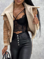 Womens Jacket Cropped Sherpa Trim Zip Up Fashion Outwear 133a2c3c7868426da33fc72607d8d3ac-Max-Origin Trendsi