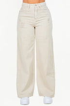 American Bazi Beige Wide Leg Jeans Women's High Waist Distressed Denim Pants Beige 134d251b-585c-4ca4-887a-2c4c3fbd3b16-Min Trendsi