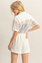 HYFVE Crochet Romper White Button Front Short Sleeve Jumpsuit 134f4f5c-bb57-4854-af65-e29b695b5b80-Max Trendsi