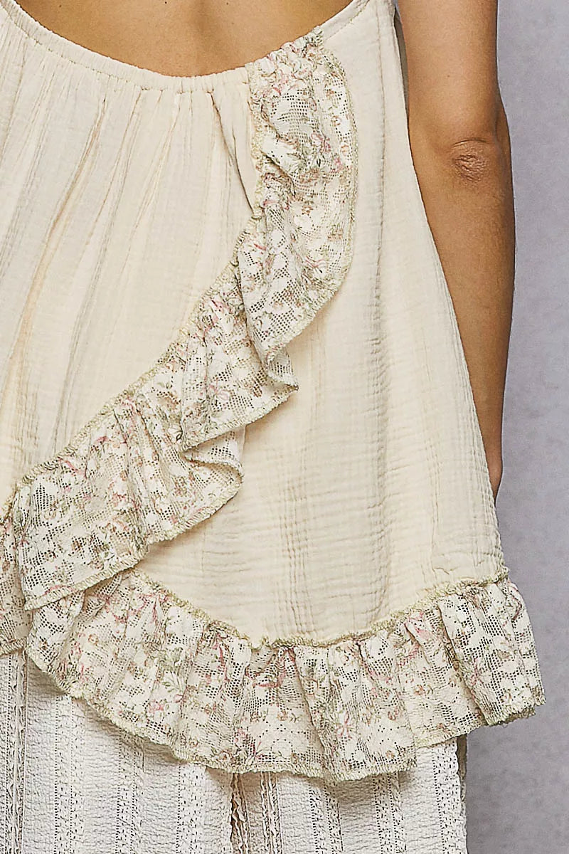 POL Blouse Beige Lace Ruffle Halter Neck Double Gauze Top with Crochet Patch 1356a4c4-82c7-4d82-9117-8087c30a2b57-Max-Origin Trendsi