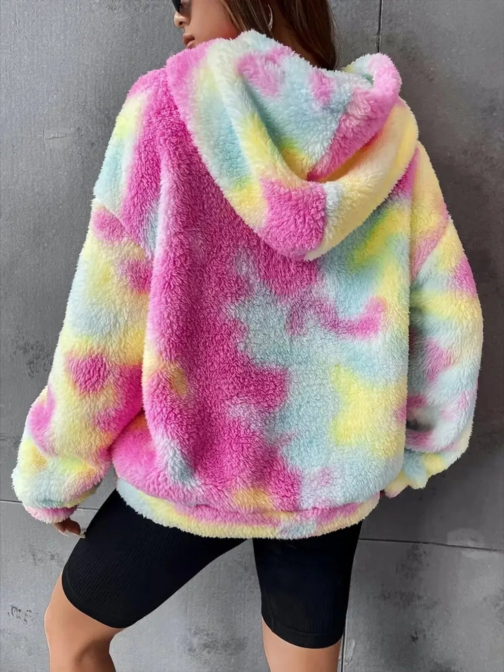 Womens Hoodie Tie-Dye Plush Fleece Fuchsia Pink Pocketed 13644a78a95541e2be3b74aa2b75e0ac-Max-Origin Trendsi