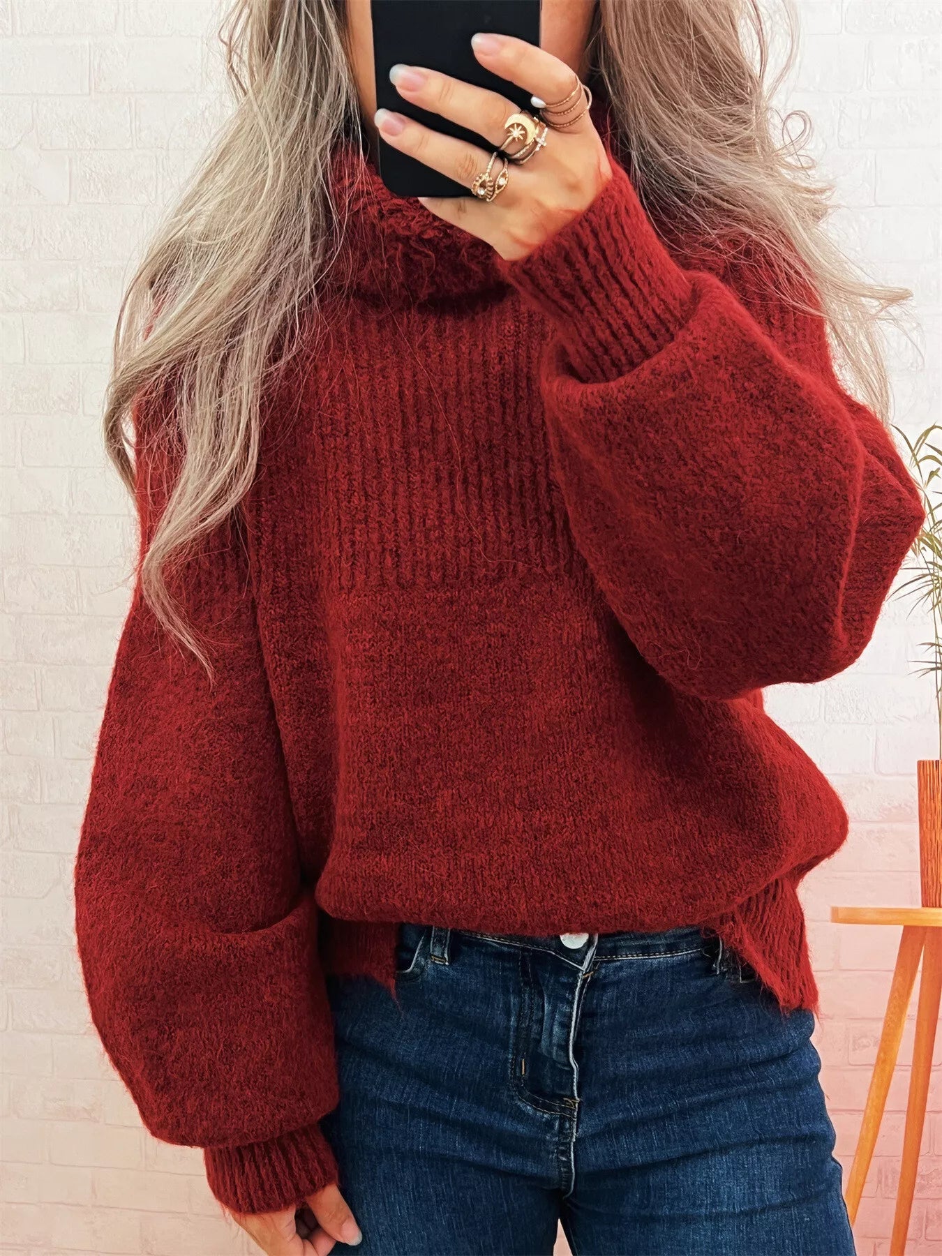 Women's Sweater Ribbed Knit Turtleneck Long Sleeve Pullover 136ae307e00841479aba167f77103849-Max-Origin Trendsi