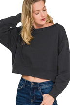 Zenana Fleece Boat Neck Cropped Sweatshirt