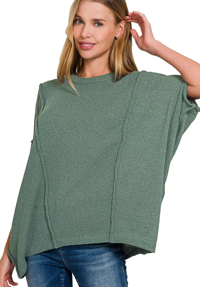 Zenana Womens Knit Top Drop Shoulder Short Sleeve Oversized Ash Jade ASH JADE 137effd87cb04b1f8d8949e8de363c00-Max-Origin Trendsi