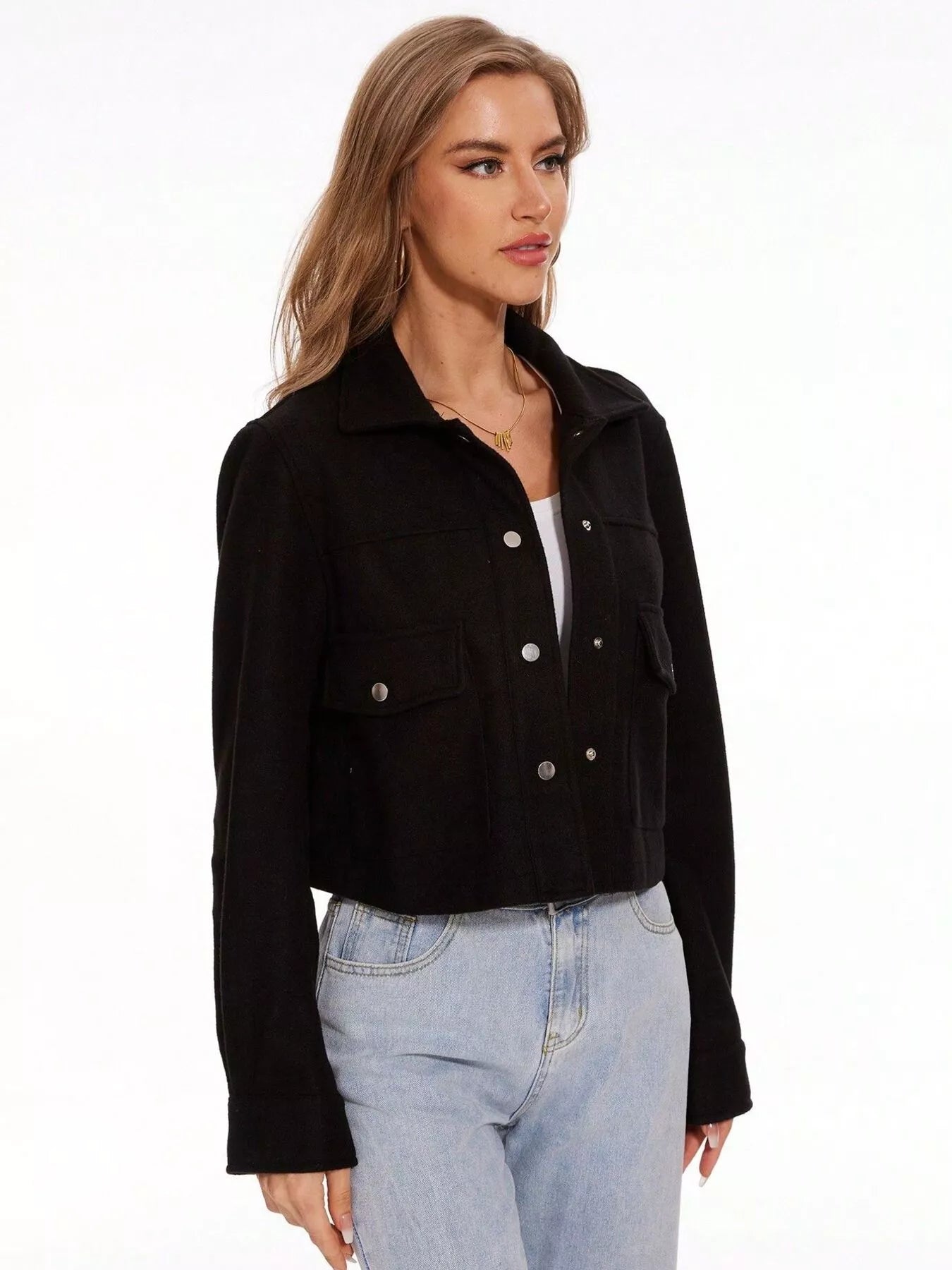 Womens Jacket Cropped Snap Down Long Sleeve Casual Outwear 13979f8ae8cd41cab5737b6c03a61d69-Max-Origin Trendsi