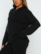 Outfit Set Ribbed Quarter Zip Long Sleeve Top and Pants Set 139f6695-381e-4eb4-aea6-f6e6c3297920-Max Trendsi