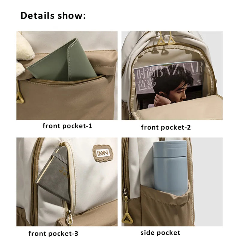 Casual Backpack Multi-pockets Large Lightweight Color Block Shoulder Bags
