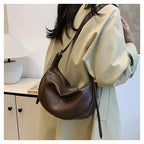Crescent Shoulder Bag with Plush Charm Medium Zipper Soft Pu Leather Crossbody