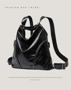 Women's Casual Tote Handbags Pu Leather Zipper Outer Pockets Backpack Crossbody