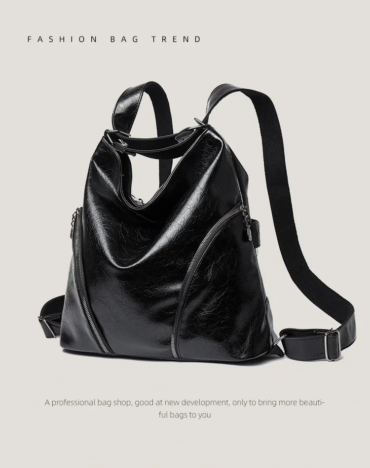 Women's Casual Tote Handbags Pu Leather Zipper Outer Pockets Backpack Crossbody