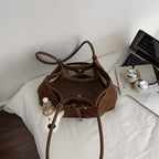 Women's Casual Shoulder Bag Buckle Drawstring Soft Matte Medium Handbags