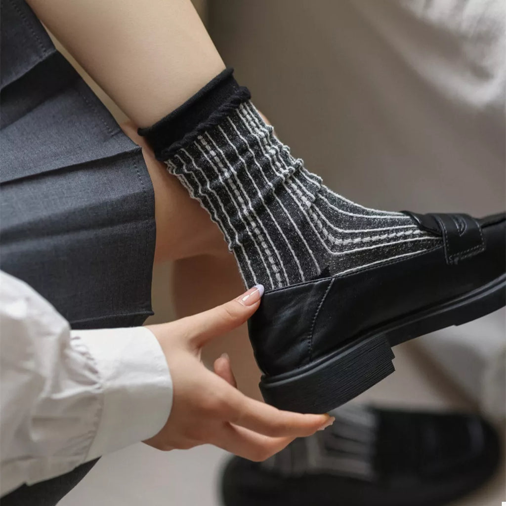 Women's Crew Socks Cotton Two-Tone Knit 13b4afe5-761e-460e-a543-2e713b6e02f6-Max-Origin Trendsi