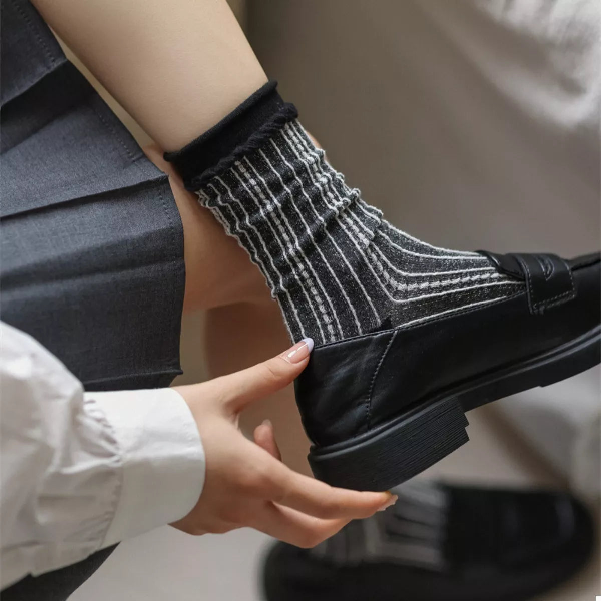 Women's Crew Socks Cotton Two-Tone Knit 13b4afe5-761e-460e-a543-2e713b6e02f6-Max-Origin Trendsi