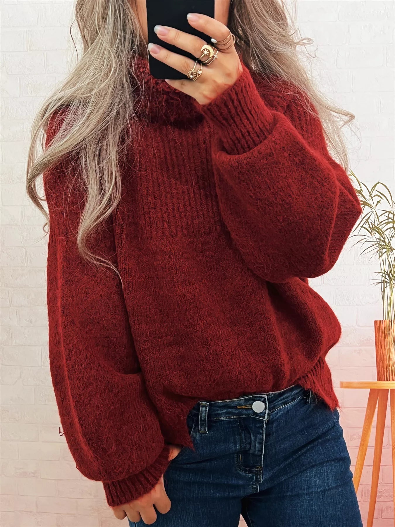 Women's Sweater Ribbed Knit Turtleneck Long Sleeve Pullover 13ba247273294d62b8cf4b66533c3e34-Max-Origin Trendsi