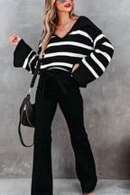 Striped Women Sweater V Neck Oversized Johnny Collar Long Sleeve Pullover 13c1600e-5696-4154-963c-7cc000bc7961-Max Trendsi