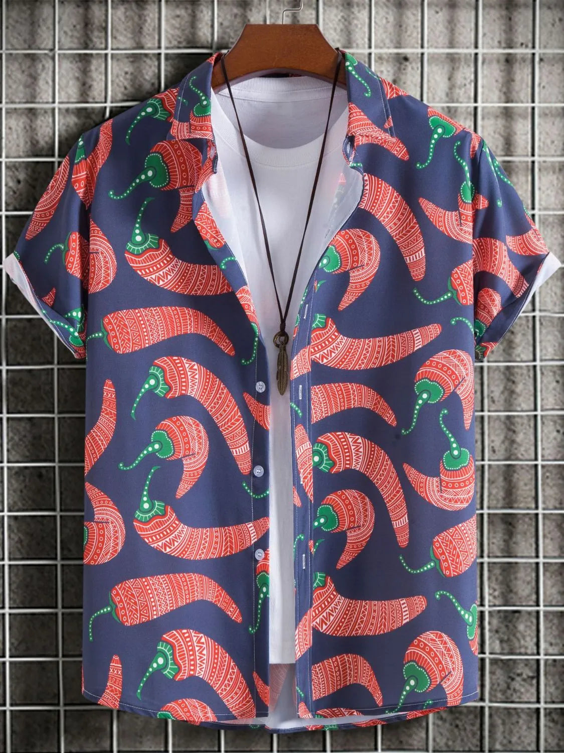 Men's Shirt Pepper Printed Buttoned Short Sleeve Top Printed 13cf1203-b8e8-4aa8-8ea9-cb3c6c3188c0-Max-Origin Trendsi