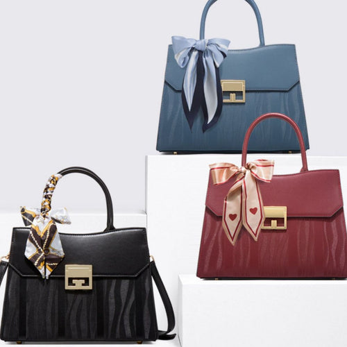 Scarf Decor Leather Handbag