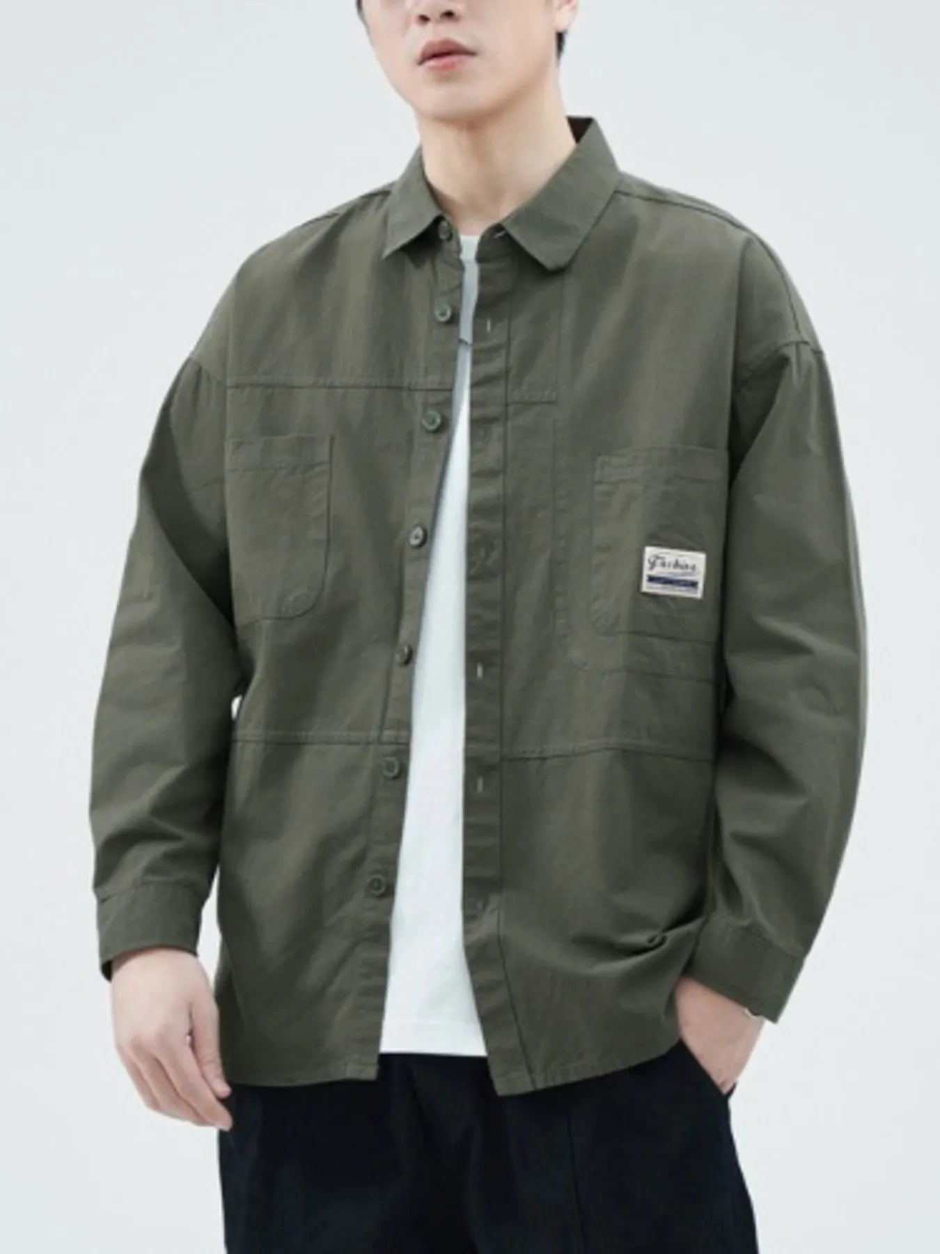 Men's Button Up Shirt Long Sleeve Casual Top with Front Pockets 13dcb0c366fa4c4a9445e09f615be58d-Max-Origin Trendsi