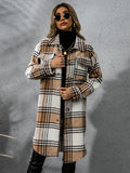 Plaid Coat Collared Neck Long Sleeve Pocketed Outwear Camel 13f7a409-2fc9-444a-a903-95ff1fc184dd-Max Trendsi