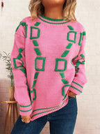 Women's Sweater Contrast Round Neck Long Sleeve Oversized Ribbed 13f9c7d120954fbf95096da77f056a7d-Max-Origin Trendsi