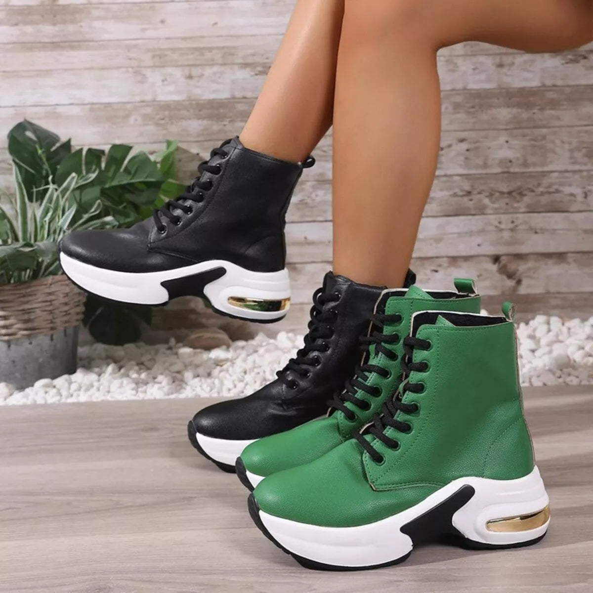 Women's Ankle Boots Pu Leather Lace Up Platform Mid Heels Shoes 1409c503800c4fd8a59da0b48817c207-Max-Origin Trendsi