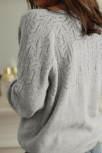 Gray Cardigan Woolen Blend Openwork Button Down Long Sleeve Knitwear 140f6157-1a62-4c93-9381-b0535f861393-Max Trendsi
