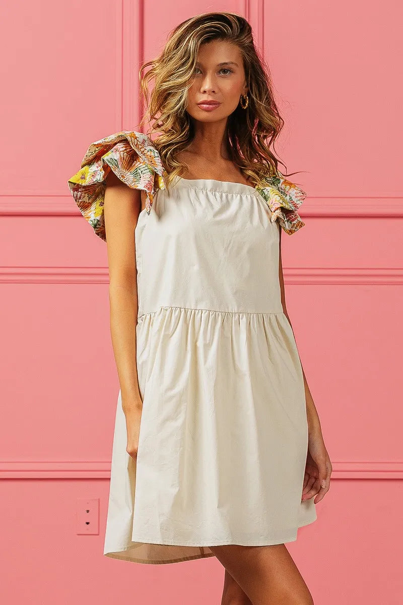 BiBi Mini Dress Flower Embroidered Floral Print Flared Short Sleeve 1415b3bc35254186acbf8c527bffc811-Max-Origin Trendsi