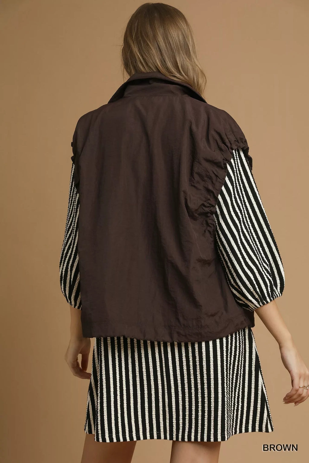 Umgee Womens Vest Coat Brown Nylon Sleeveless Jacket with Pockets 143626aa-83b9-4888-b336-b631c7d79cfa-Max-Origin Trendsi