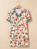 Mini Floral Dress Contrast Trim Split Neck Puff Short Sleeve Tiered 1448f2e8c6054e769365d6531e7e5b8d-Max-Origin Trendsi