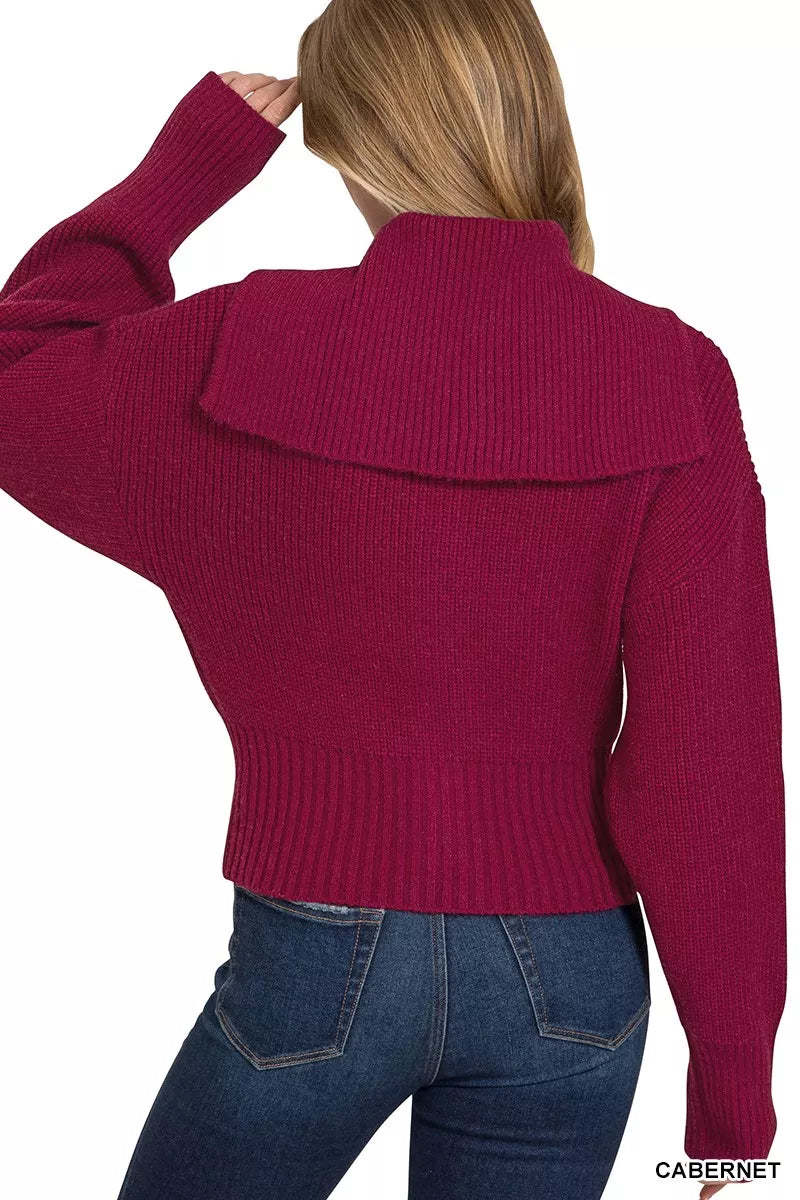 Zenana Womens Sweater Cardigan Zip Up Burgundy Ribbed Collared 146f8a2ce37b4cf6a06755cddf7e148b-Max-Origin Trendsi