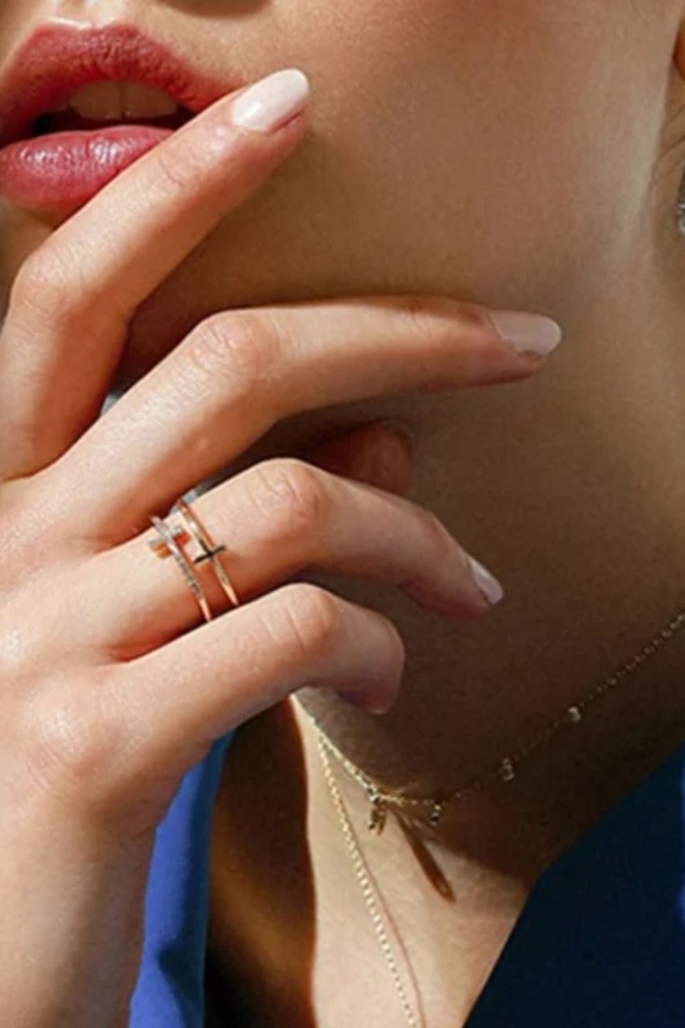 Inland Zircon Cross Ring 18K gold-plated Double Layered 925 Sterling Silver 14761ff0-4852-4d19-b7d6-633077cbfae8-Max Trendsi