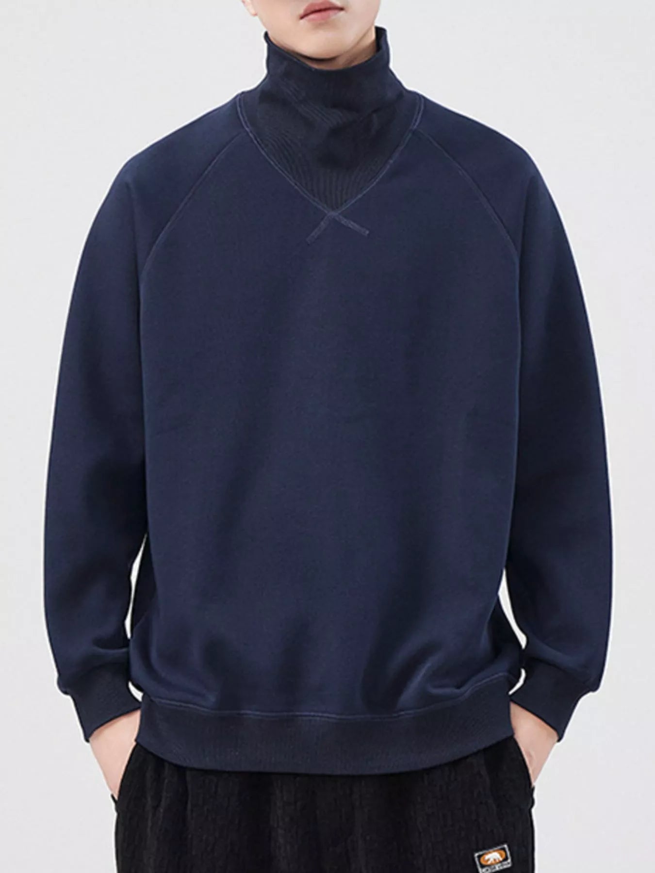 Men's Cotton Sweatshirt Turtleneck Long Sleeve Oversized Pullover Deep Navy Blue 147666e7-c1ca-469b-9950-85abcc49a3c8-Max-Origin Trendsi