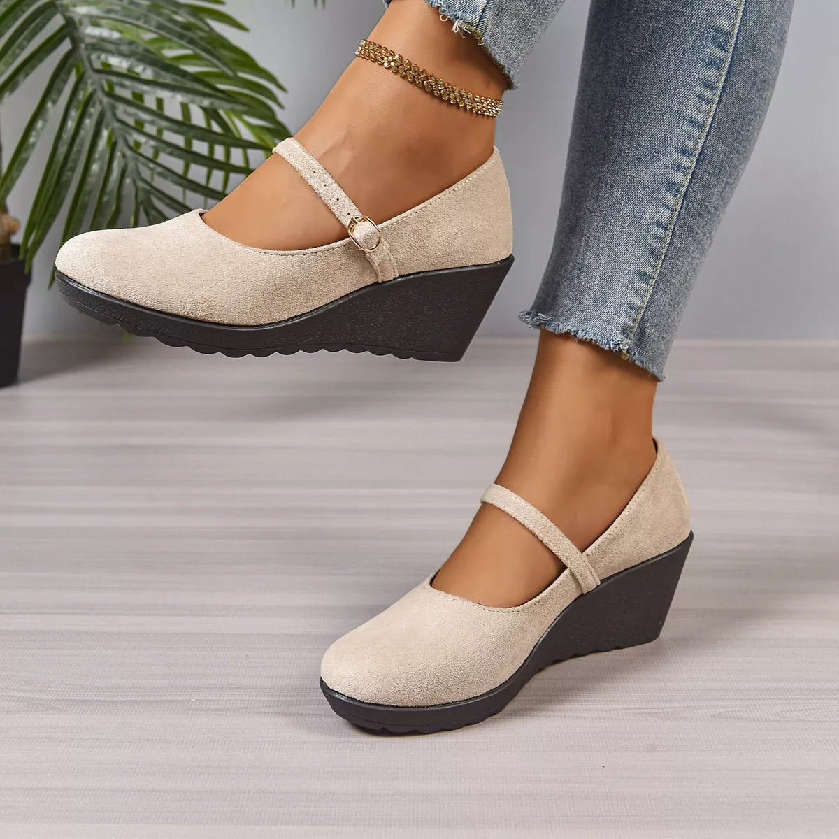 Women's Loafers Faux Suede Round Toe Wedge High Heels Shoes 147b9042c8b5455aadd8f9d6732f91f8-Max-Origin Trendsi