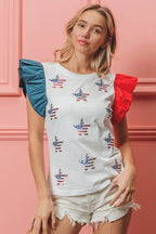 BiBi American Flag T-shirt Women's Sequin Stars Cotton Top OFF WHITE 148aec635bde4428b191d2f519b90669-Max-Origin Trendsi