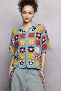 POL Crochet Women Shirt Sky Multi Floral Short Sleeve Relaxed Fit Top SKY MULTI One Size 1492b2e5-0614-46ab-920c-79a98fdeb09b-Max-Origin Trendsi