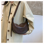 Crescent Shoulder Bag with Plush Charm Medium Zipper Soft Pu Leather Crossbody