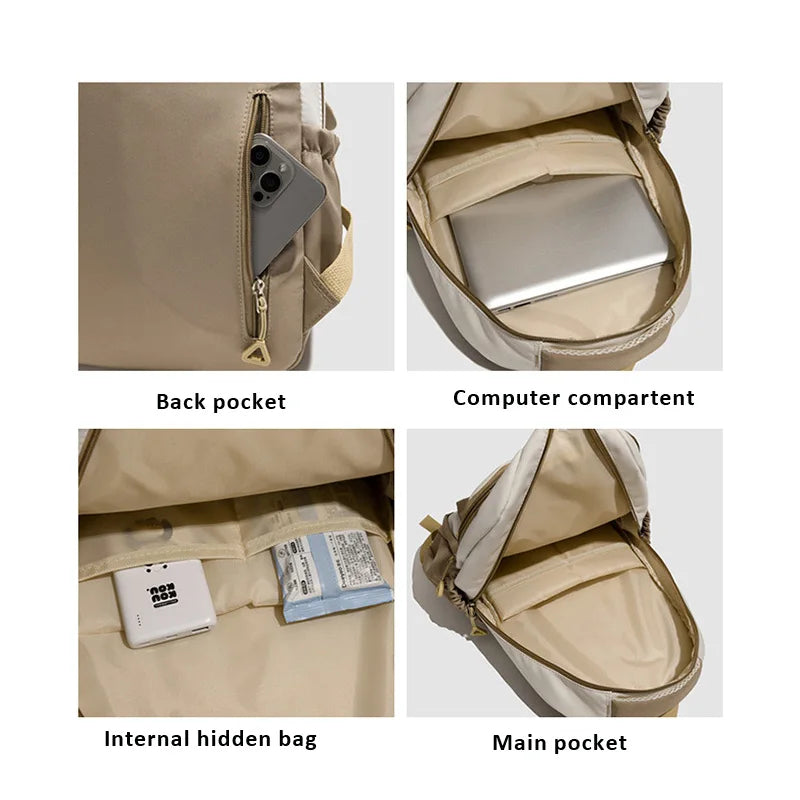 Casual Backpack Multi-pockets Large Lightweight Color Block Shoulder Bags
