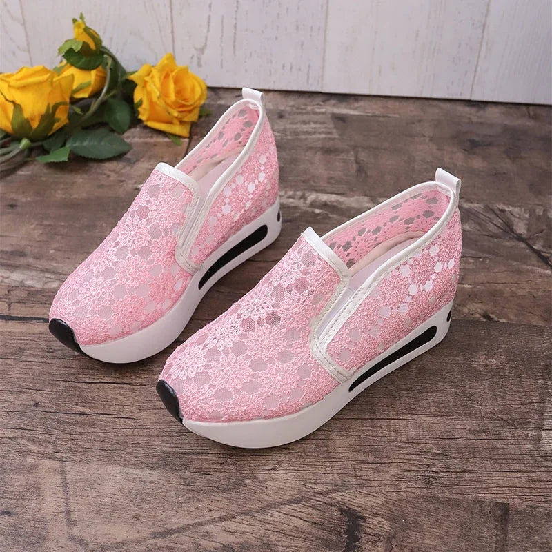 Floral Lace Breathable Slip-On Shoes Women Casual Lightweight Flats