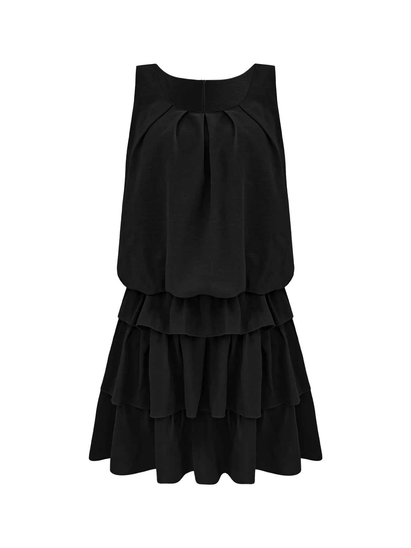 Mini Casual Dress Layered Ruffles Flounce Sleeveless Summer Loose Fashion S-2XL