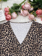 Damen Maxi-Kleid mit Leo-Print, langen Ärmeln und Schlitz, Wickeloptik, Übergröße