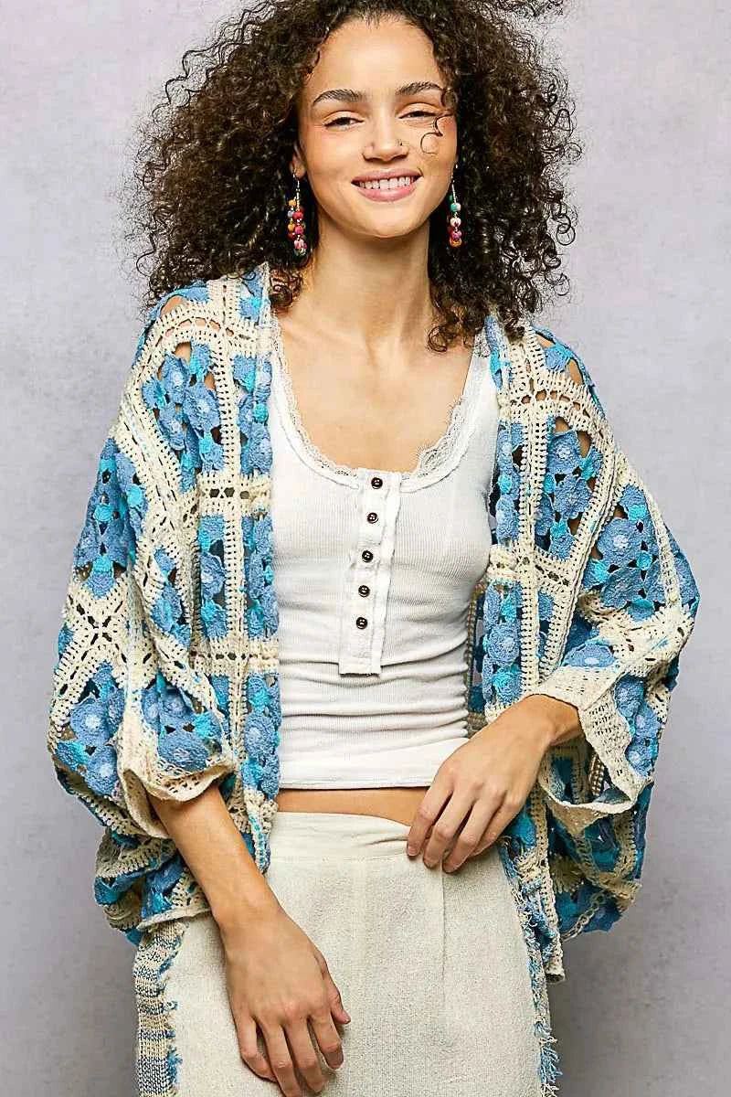 POL Crochet Cardigan Floral Blue Multi Open Front BLUE MULTI One Size 14b307cd-9cbf-48ea-952b-0881c1686d14-Max-Origin Trendsi