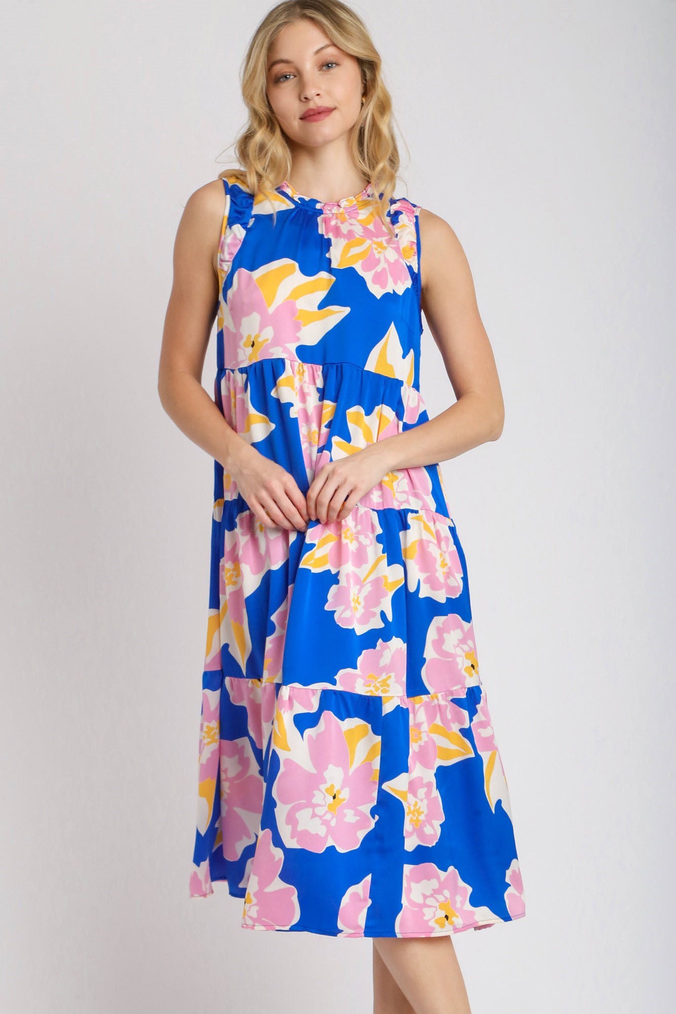 Umgee Midi Tank Dress Royal Blue Floral Ruffle Tiered Sleeveless 14d42c22-d034-4726-8c9b-35acd2f0c7fb-Max Trendsi