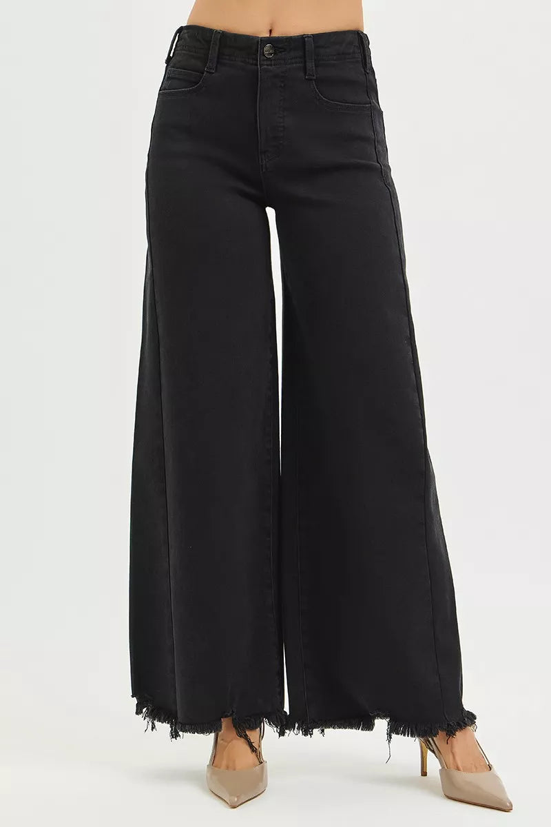 RISEN Tummy Control High Rise Palazzo Leg Frayed Hem Jeans BLACK 14d9c279496a414ea55b94a7621dd731-Max-Origin Trendsi