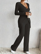 Women's Outfit Set Crisscross Surplice Top Long Sleeve and Pants Sets 14db75a3-456f-4f87-bf94-42e3c4eb4bae-Max Trendsi