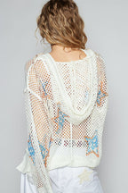 POL Knit Cover Up Star Openwork Long Sleeve Hooded Top Ivory 150c0a79-69ea-4142-aea3-59754cffcaac-Max Trendsi