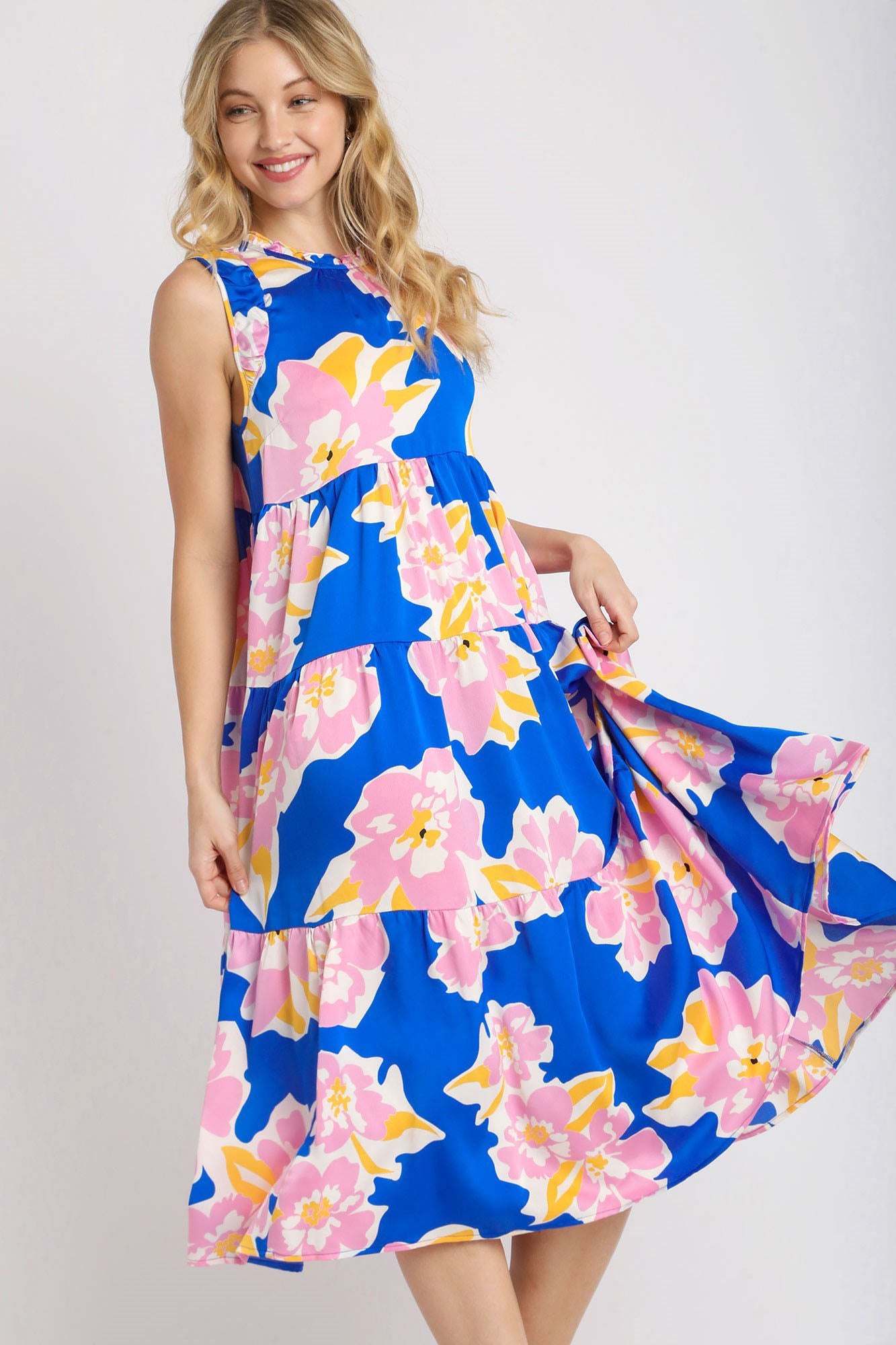 Umgee Midi Tank Dress Royal Blue Floral Ruffle Tiered Sleeveless 150d41ba-0277-4a4b-a518-46c6124cbc46-Max Trendsi